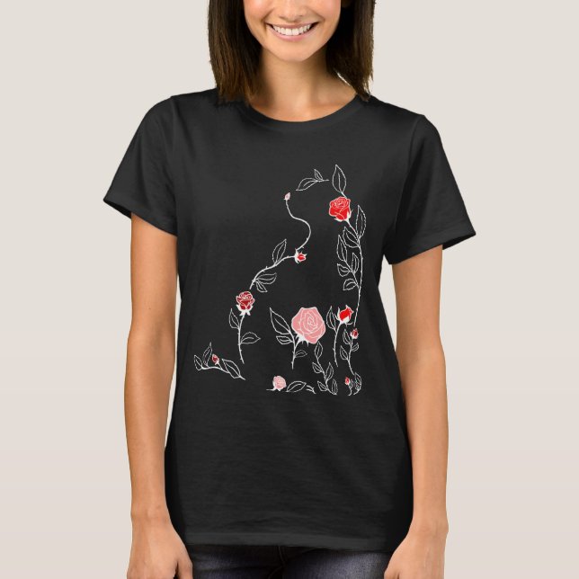 T-shirt Chat Fleur Rouge Graphique Rouge (Devant)