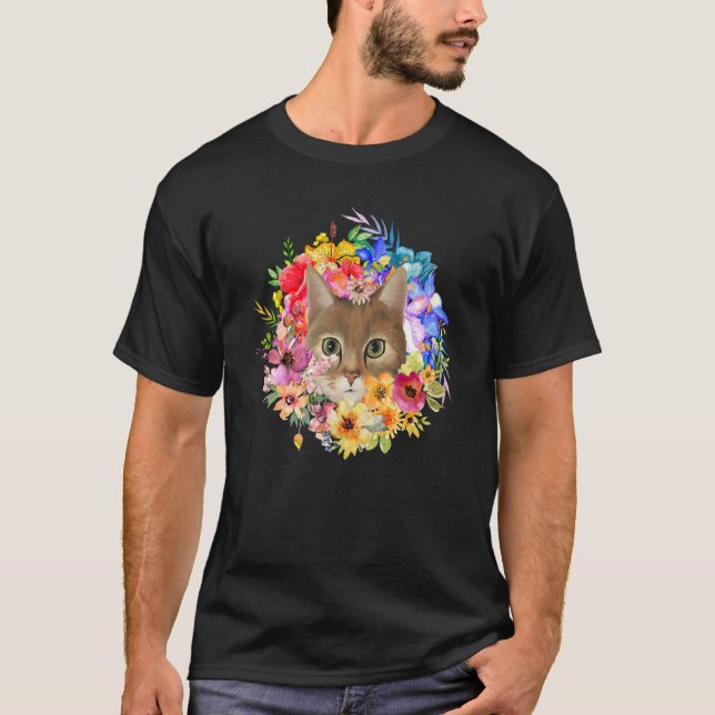 T-shirt Chat Floral de Printemps et Fleurs de Printemps Fe (Devant)