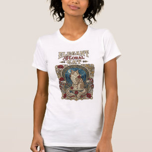 T-shirt Chat floral élégant Art Nouveau vintage vecteur