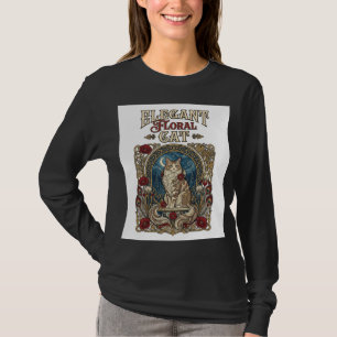 T-shirt Chat floral élégant Art Nouveau vintage vecteur