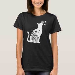 T-shirt Chat Floral Papillon Fleurs Femmes Filles Fille Ch