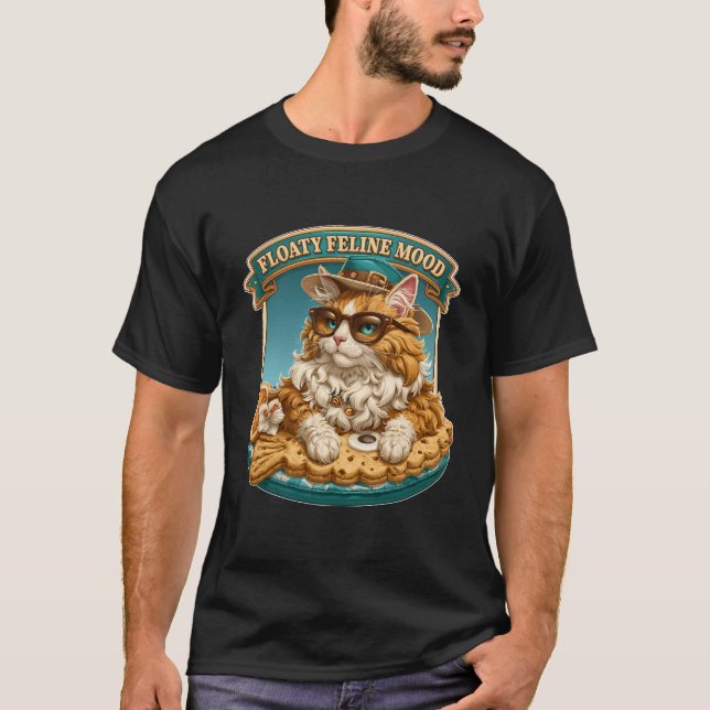 T-shirt Chat Flottant Humeur Féline Cool Chat sur Radeau d (Devant)