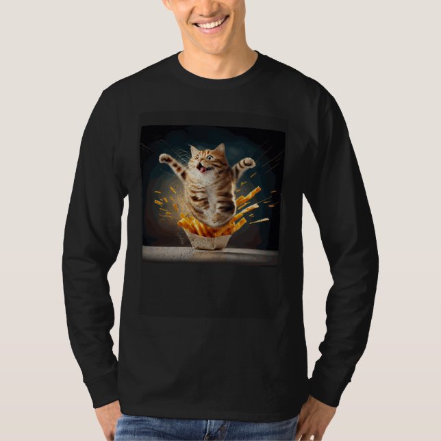 T-shirt Chat flottant sur le dos des frites (Devant)