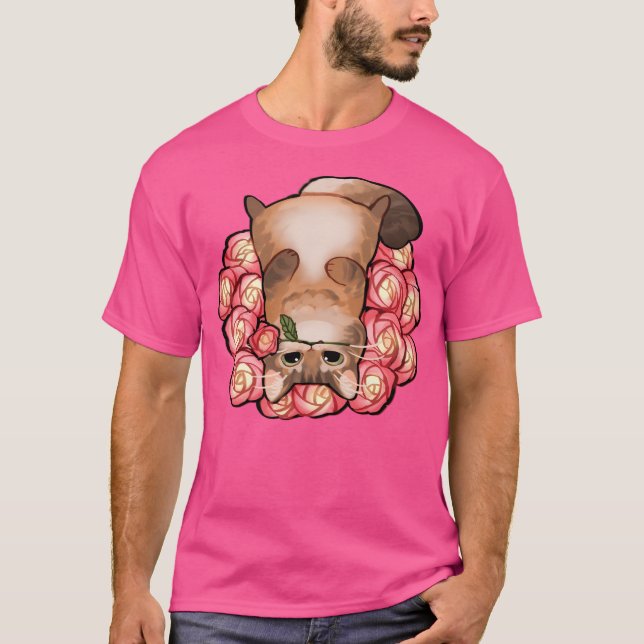 T-shirt Chat Fluffé Au Miel Avec Rose (Devant)