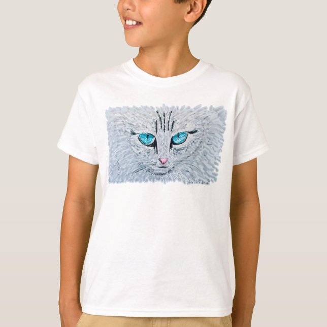 T-shirt Chat Fluffy aux Yeux Bleus (Devant)