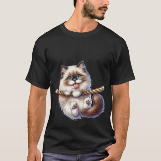 T-shirt Chat Fluffy Mignon Suspendu à une Corde - Art Ludi