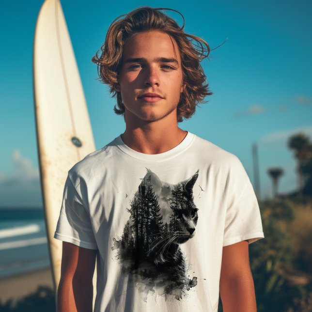 T-shirt Chat & Forêt Double exposition (Créateur téléchargé)