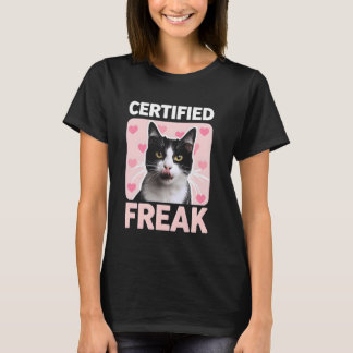 T-shirt Chat Fou Certifié Drôle Chatons Coeurs Roses