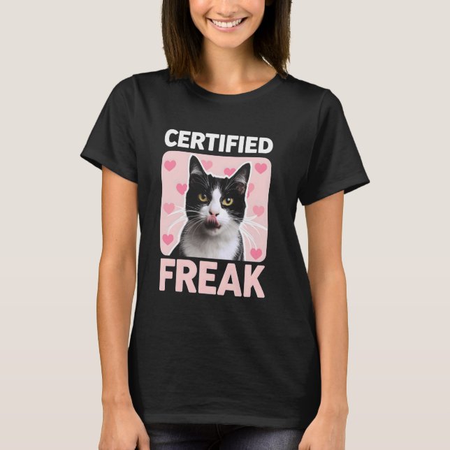 T-shirt Chat Fou Certifié Drôle Chatons Coeurs Roses (Devant)