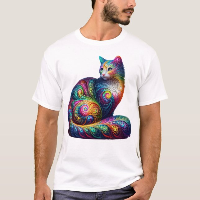 T-shirt Chat fractal - Art Feline Psychédélique (Devant)