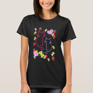 T-shirt Chat Fraise Rétro Chaton Fraise Vintage 80s