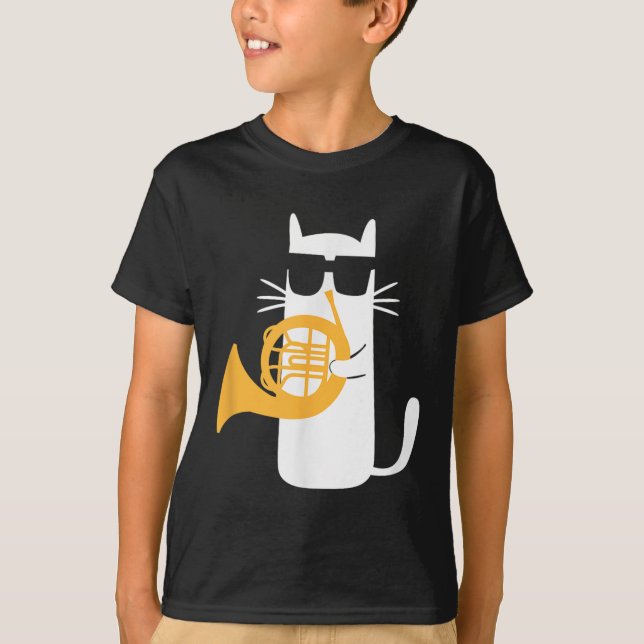 T-shirt Chat French Horn Amusant Amoureux des chats (Devant)