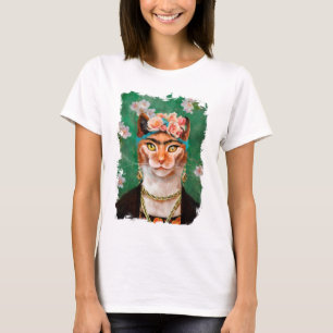 T-shirt chat Frida avec des fleurs