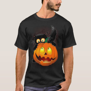 T-shirt Chat Fun Halloween Caractère mordant un Citrouille