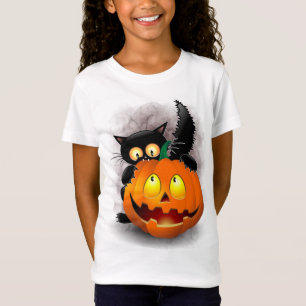 T-Shirt Chat Fun Halloween Caractère mordant un Citrouille