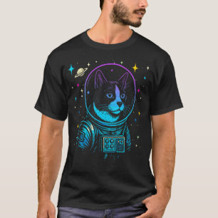 T-shirt Chat Galaxie Astronaute Coloré Chat Smoking Élégan