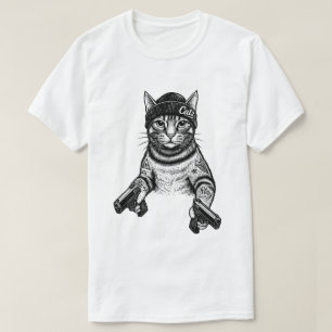 T-shirt Chat Gangster Tatoué Art Kitty Streetwear Cool