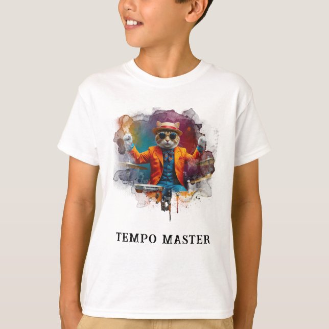 T-shirt *~* Chat garcon batteur hip cool Fantaisiste (Devant)