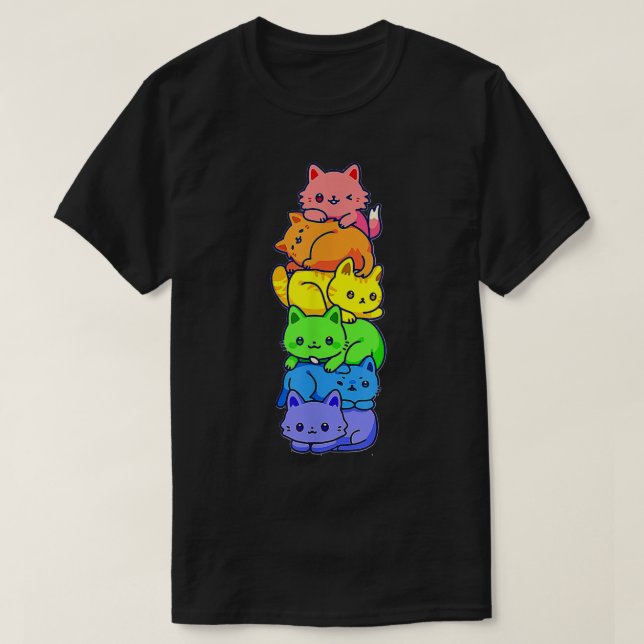 T-shirt Chat gay pride LGBT Kawaii Chats Pile mignonne Ani (Design devant)