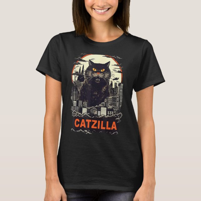T-shirt Chat Géant Dans La Ville Catzilla (Devant)