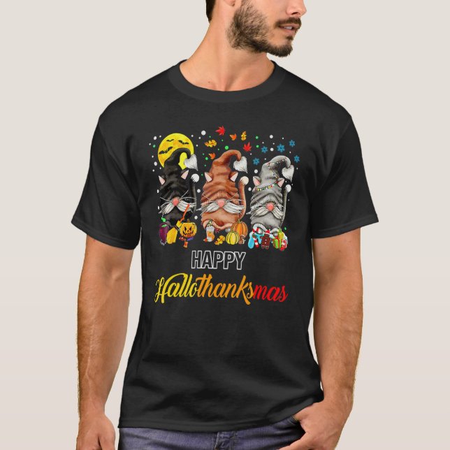 T-shirt Chat Gnomes de Hallothanksmas heureux   Chat (Devant)