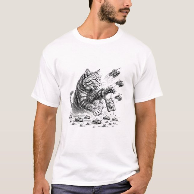 T-shirt Chat Godzilla - Commandant de char (Devant)