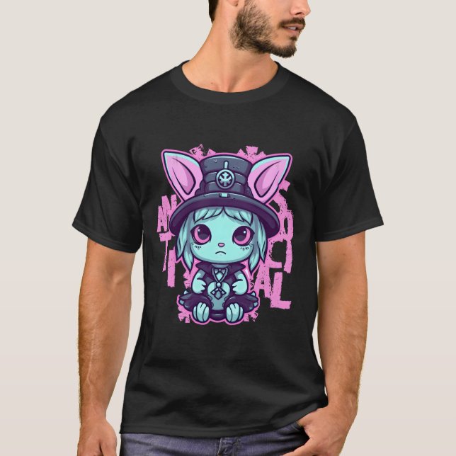 T-shirt Chat gothique Hera pastel kawaii antisocial (Devant)