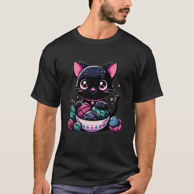 T-shirt Chat gothique mangeant des nouilles Ramen, nourrit (Devant)