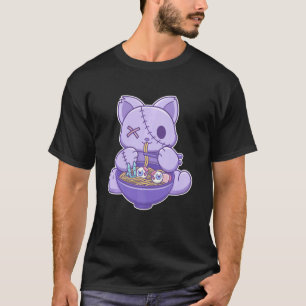 T-shirt Chat gothique pastel effrayant mangeant des nouill