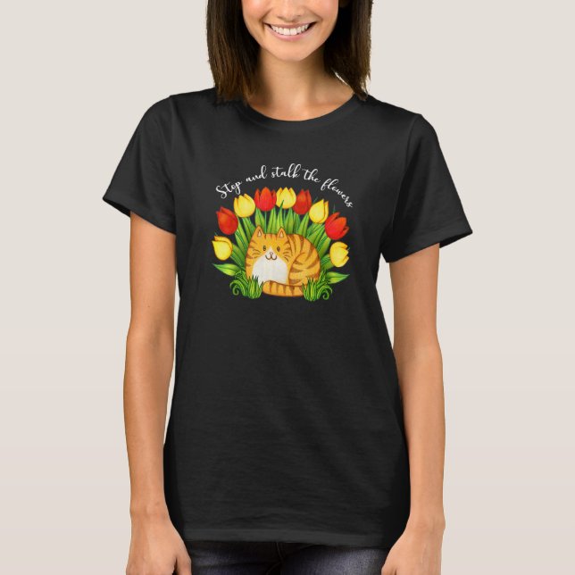 T-shirt Chat Graphique Femme Maman Fleurs de Jardin Chat (Devant)