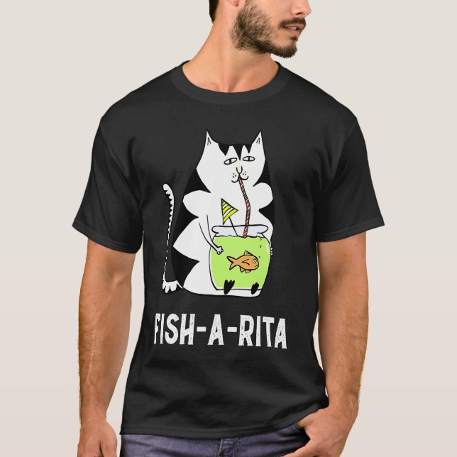 T-shirt Chat Gras Buvant Un Bol De Poisson Buvant (Devant)