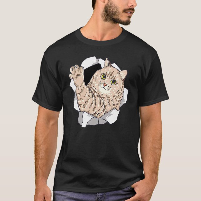 T-shirt Chat gras sortant arraché (Devant)