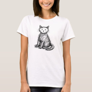 T-shirt Chat Gribouillé Esquisse Abstraite Art Minimaliste