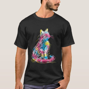T-shirt Chat Griffonné Coloré Art Minimal Japonais Lo