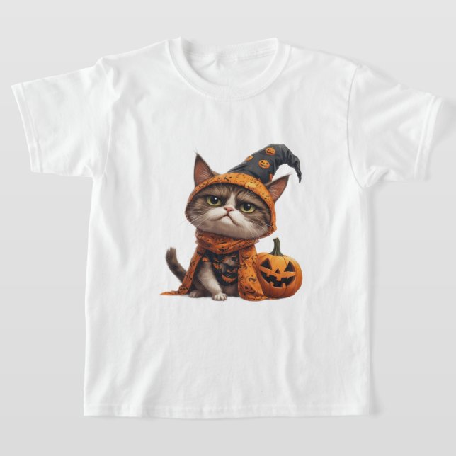 T-shirt Chat Grincheux Avec un Citrouille Compagnon 🎃 (Poser)