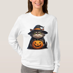 T-shirt Chat grincheux d'Halloween tenant une lanterne cit