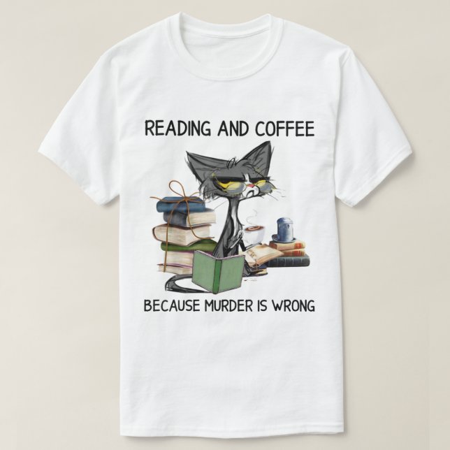 T-shirt Chat Grincheux Lecture et Café (Design devant)