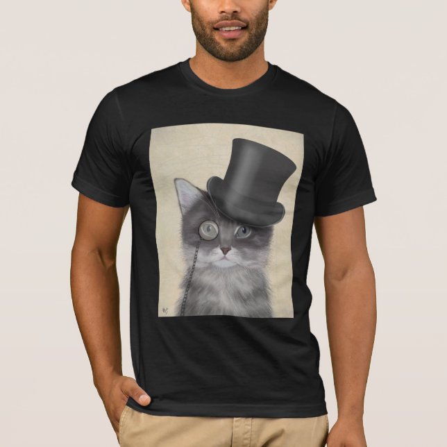 T-shirt Chat gris avec chapeau supérieur (Devant)
