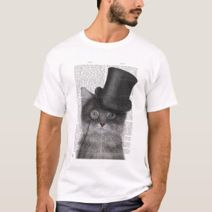 T-shirt Chat gris avec chapeau supérieur