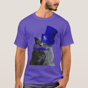 T-shirt Chat gris avec le casquette supérieur bleu et la