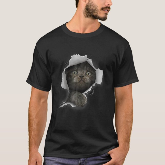 T-shirt Chat Gris Chat Chat Vêtement Déchiré Chatons (Devant)