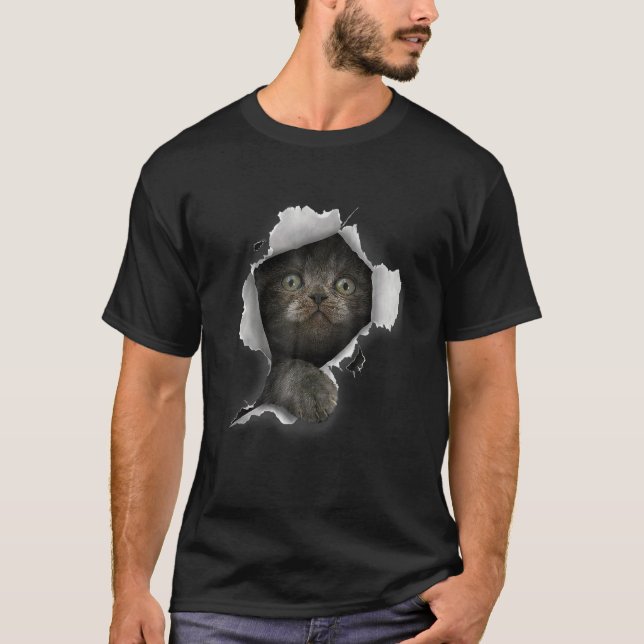 T-shirt Chat Gris Chat Chat Vêtement Déchiré Chatons (Devant)