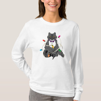 T-shirt Chat Gris Enveloppé Dans Les Lumières De Noël