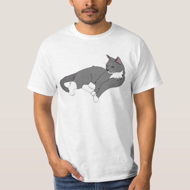 T-shirt Chat gris et blanc Tuxedo (Devant)