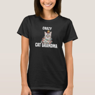 T-shirt Chat gris mignon avec lumières fées Crazy Cat Gran