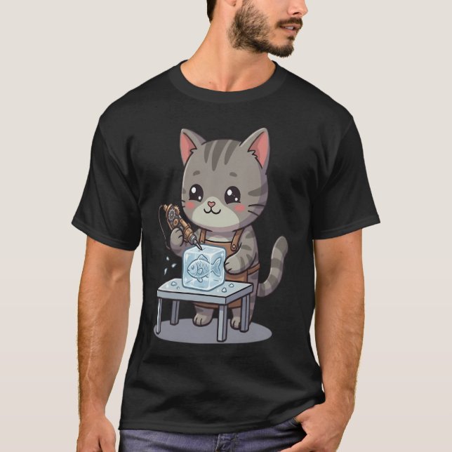 T-shirt Chat gris mignon sculpteur de glace (Devant)