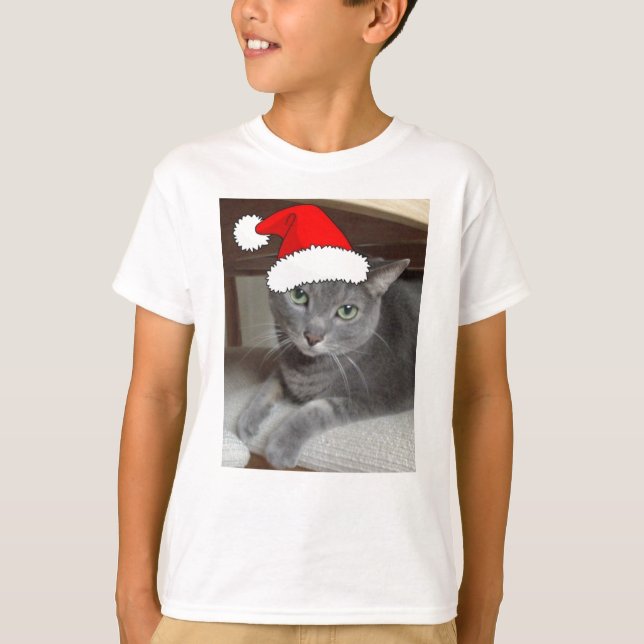 T-shirt Chat gris russe de Noël (Devant)
