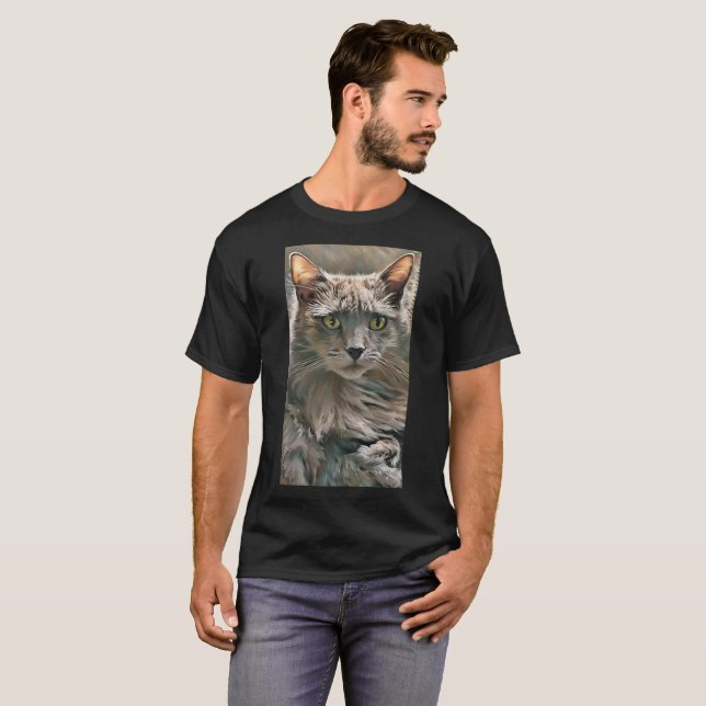 T-shirt chat gris vert (Devant entier)