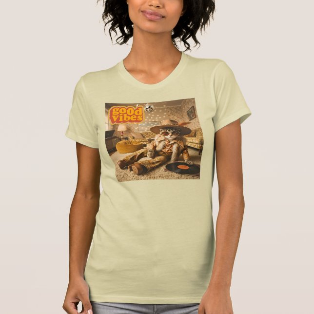 T-shirt Chat Groovy Rétro Années 1970 (Devant)