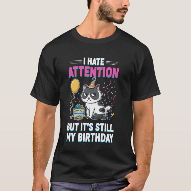 T-shirt Chat grumpy d'anniversaire avec texte (Devant)